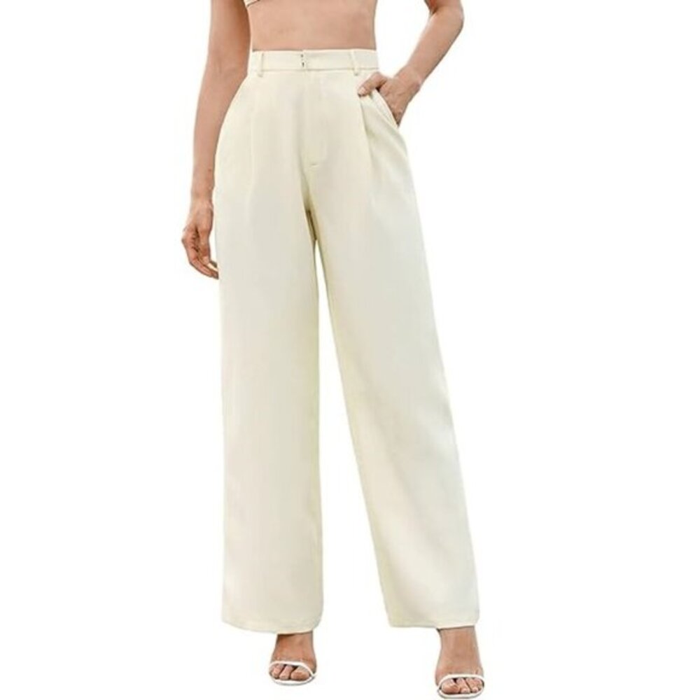 SweatyRocks Womens Medium Stretch High-Waist Relaxed Fit Trouser Pants Yellow